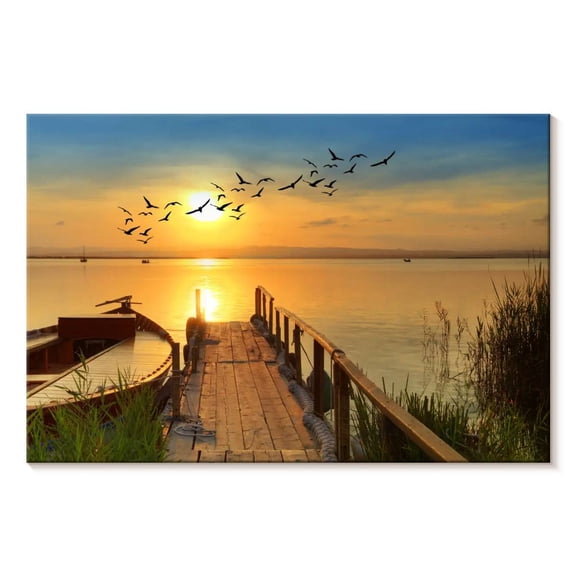 Elephant Stock Fishing Dock Wall Art - Horizontal Canvas Wall Art - Living Room Wall Decor - Transportation Canvas - Yellow And Blue Decor - 12" x 8"