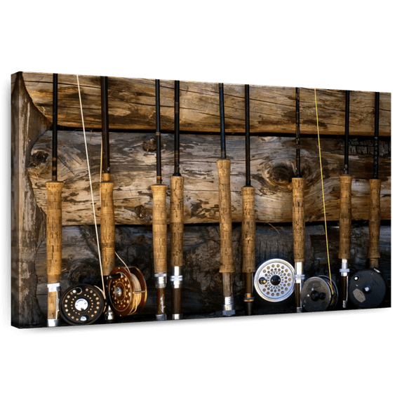 Elephant Stock Fishing Poles Wall Art - Horizontal Canvas Wall Art - Living Room Wall Decor - Hobbies And Lifestyle Canvas - Brown And Gray Decor - 12" x 8"