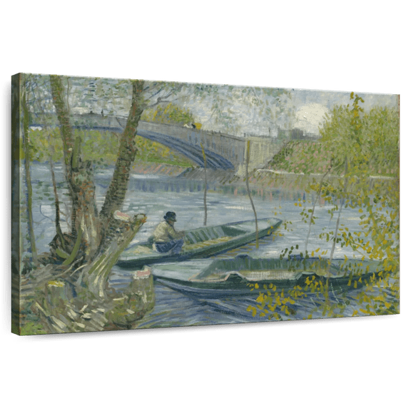 Elephant Stock Fishing In Spring Wall Art - Horizontal Canvas Wall Art - Living Room Wall Decor - Transportation Canvas - Blue And Green Decor By Vincent Van Gogh - 12" x 8"