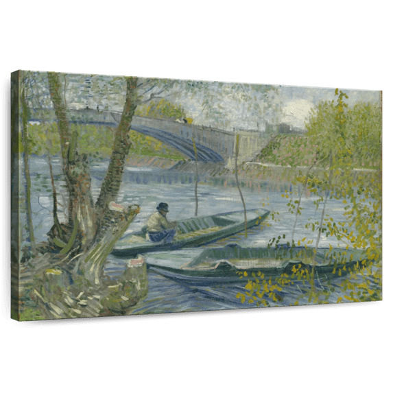 Elephant Stock Fishing In Spring Wall Art - Horizontal Canvas Wall Art - Living Room Wall Decor - Transportation Canvas - Blue And Green Decor By Vincent Van Gogh - 45" x 30"