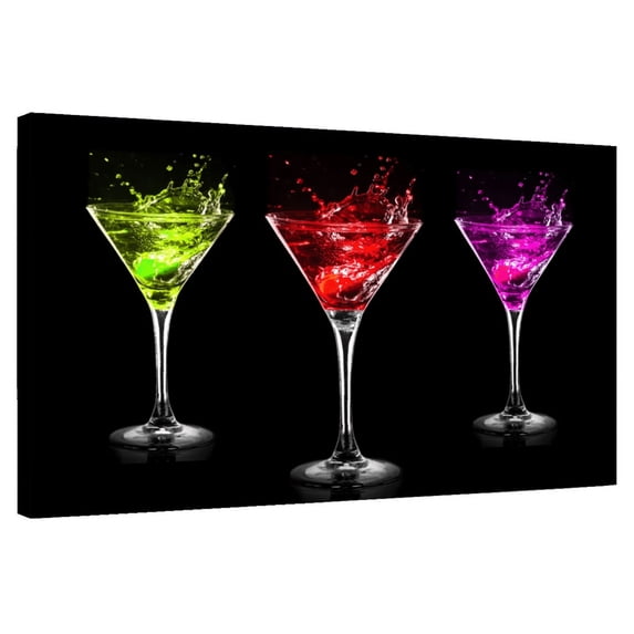 Elephant Stock Flashy Martinis Wall Art - Horizontal Canvas Wall Art - Living Room Wall Decor - Food And Drink Canvas - Black And Red Decor - 36" x 24"
