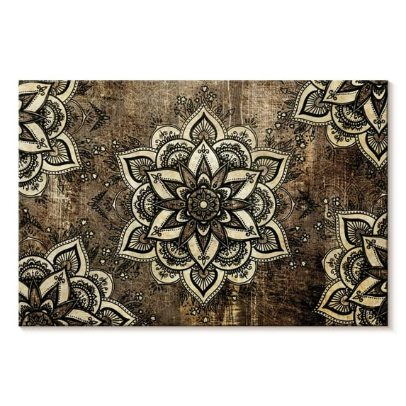 Elephant Stock Floral Geometric Mandalas Wall Art - Horizontal Canvas Wall Art - Living Room Wall Decor - Decor Elements Canvas - Brown And Black Decor - 36" x 24"