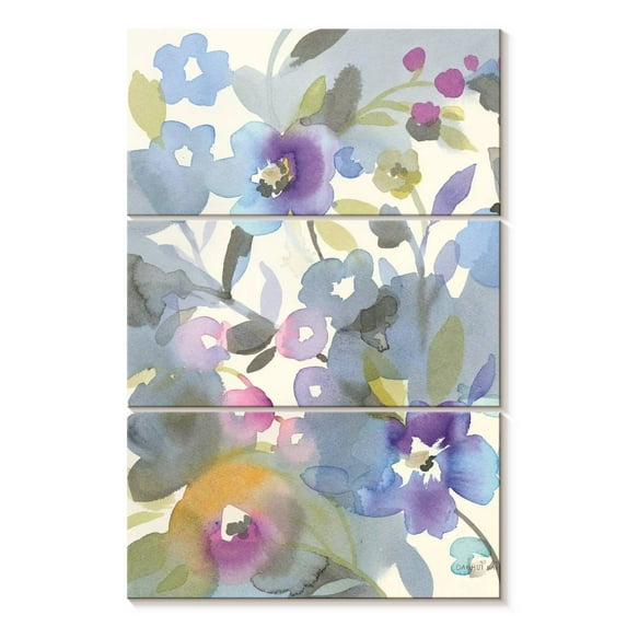 Elephant Stock Floral Jewel Garden Ii Wall Art - Vertical Multi Panel Canvas - Living Room Wall Decor - Floral And Botanical Multi Panel - Beige And Gray Decor By Danhui Nai - 32" x 50"