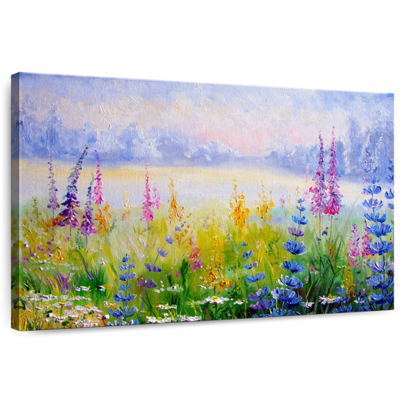Elephant Stock Floral Wall Art - Horizontal Canvas Wall Art - Living Room Wall Decor - Nature Canvas - Purple And Blue Decor - 45" x 30"