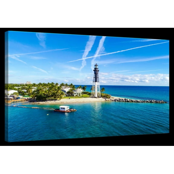 Elephant Stock Florida Lighthouse Point Wall Art - Horizontal Canvas Wall Art - Living Room Wall Decor - Photography Nautical Canvas - Blue And Green Decor - 12" x 8"