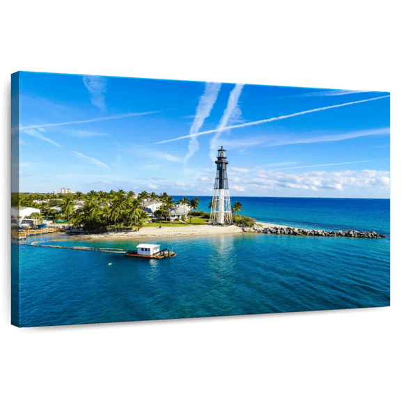 Elephant Stock Florida Lighthouse Point Wall Art - Horizontal Canvas Wall Art - Living Room Wall Decor - Photography Nautical Canvas - Blue And Green Decor - 36" x 24"