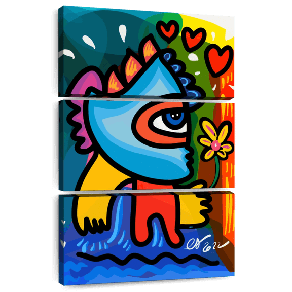Elephant Stock Flower Graffiti Man Wall Art - Vertical Multi Panel Canvas - Living Room Wall Decor - Fantasy And Sci-fi Multi Panel - Blue And Orange Decor By Emmanuel Signorino - 48" x 74"