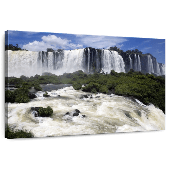 Elephant Stock Flowing Iguazu Falls Wall Art - Horizontal Canvas Wall Art - Living Room Wall Decor - Photography Nature Canvas - Gray And Blue Decor - 12" x 8"
