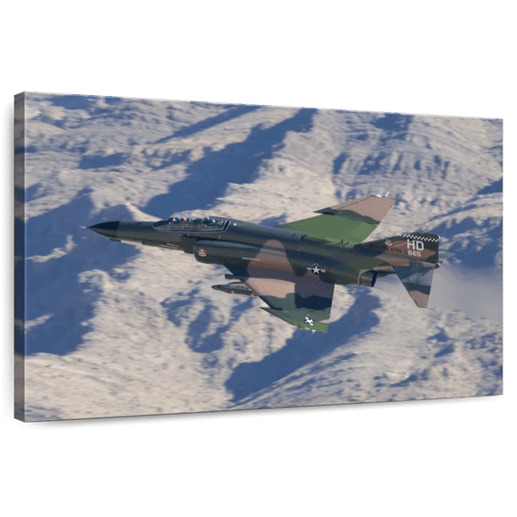 Elephant Stock Flying F-4 Phantom Aircraft Wall Art - Horizontal Canvas Wall Art - Living Room Wall Decor - Military Canvas - Blue And Gray Decor - 51" x 34"