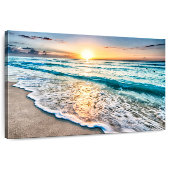 Elephant Stock Foamy Cancun Beach Wall Art - Horizontal Canvas Wall Art - Living Room Wall Decor - Beach Canvas - Teal And Orange Decor - 12" x 8"