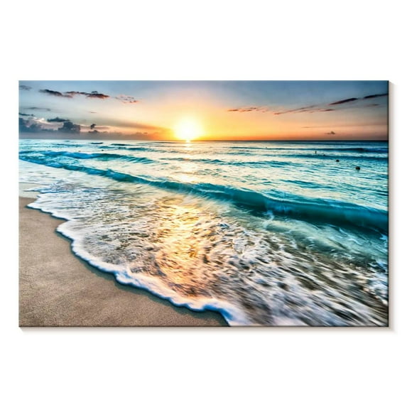 Elephant Stock Foamy Cancun Beach Wall Art - Horizontal Canvas Wall Art - Living Room Wall Decor - Beach Canvas - Teal And Orange Decor - 12" x 8"