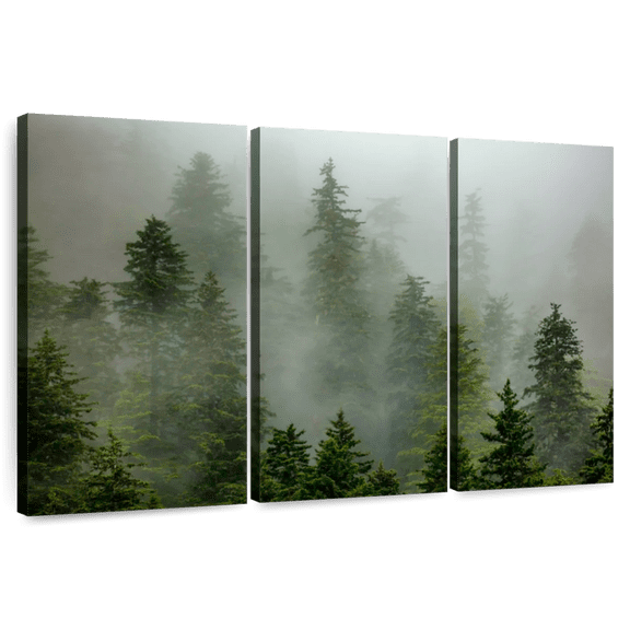 Elephant Stock Foggy Alaska Wall Art - Horizontal Multi Panel Canvas - 3 Pieceliving Room Wall Decor - Photography Nature Multi Panel - Green And Graydecor By Art Wolfe - 65" x 42"