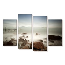 Elephant Stock Foggy Beach Wall Art - Horizontal Multi Panel Canvas - Living Room Wall Decor - Beach Multi Panel - Brown And Gray Decor - 24" x 14"