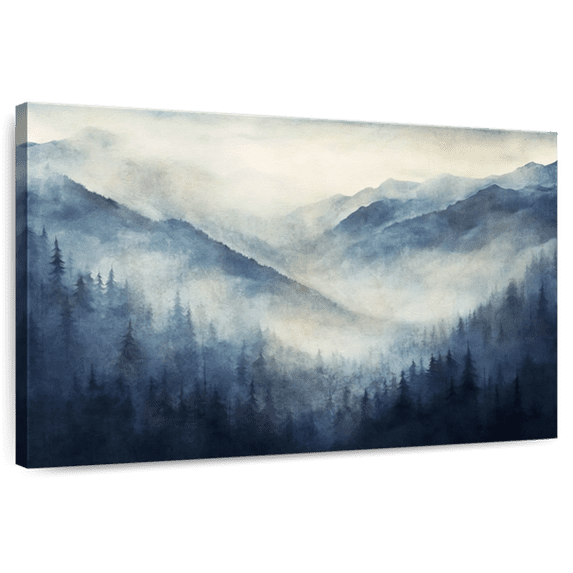 Elephant Stock Foggy Blue Mountainscape Wall Art - Horizontal Canvas Wall Art - Living Room Wall Decor - Nature Canvas - Blue And Beige Decor - 12" x 8"