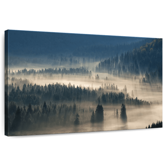 Elephant Stock Foggy Fir Forest Wall Art - Horizontal Canvas Wall Art - Living Room Wall Decor - Nature Canvas - Gray And Beige Decor - 12" x 8"