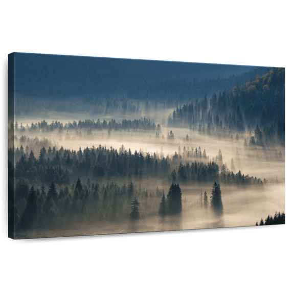 Elephant Stock Foggy Fir Forest Wall Art - Horizontal Canvas Wall Art - Living Room Wall Decor - Nature Canvas - Gray And Beige Decor - 36" x 24"