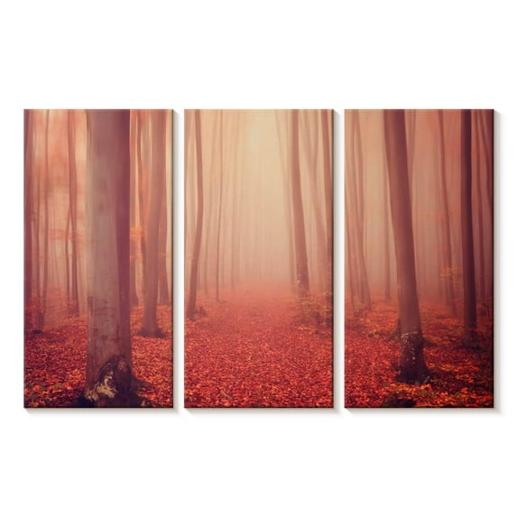 Elephant Stock Foggy Red Forest Wall Art - Horizontal Multi Panel Canvas - Living Room Wall Decor - Nature Multi Panel - Pink And Gray Decor - 23" x 14"