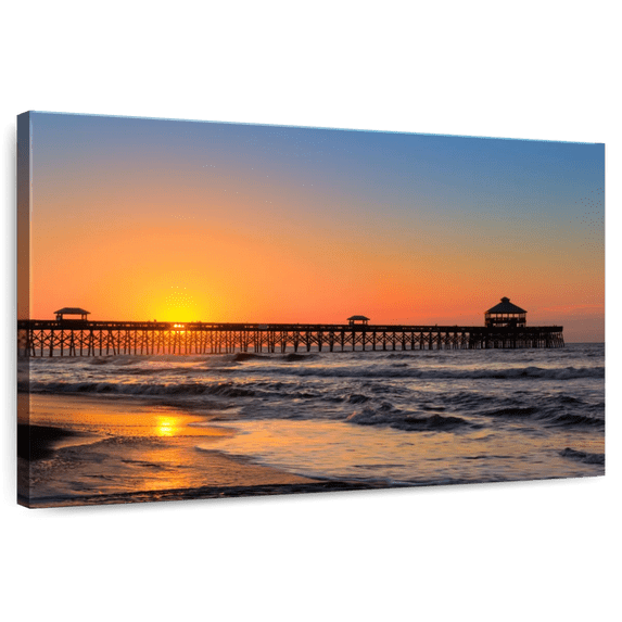 Elephant Stock Folly Beach Wall Art - Horizontal Canvas Wall Art - Living Room Wall Decor - Beach Canvas - Orange And Blue Decor - 12" x 8"