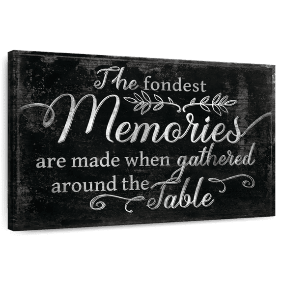 Elephant Stock Fondest Memories Typography Wall Art - Horizontal Canvas Wall Art - Kitchen Wall Decor - Inspirational And Typography Canvas - Black And Gray Decor - 51" x 34"