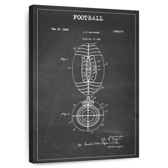 Elephant Stock Football Bw Patent Wall Art - Vertical Canvas Wall Art - Hallway Wall Decor - Patent Canvas - White And Black Decor - 34" x 51"