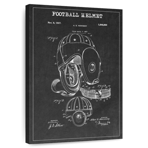 Elephant Stock Football Helmet Bw Patent Wall Art - Vertical Canvas Wall Art - Living Room Wall Decor - Patent Canvas - White And Black Decor - 8" x 12"