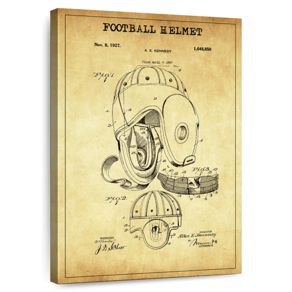 Elephant Stock Football Helmet Patent Wall Art - Vertical Canvas Wall Art - Living Room Wall Decor - Patent Canvas - Yellow And Black Decor - 26" x 39"
