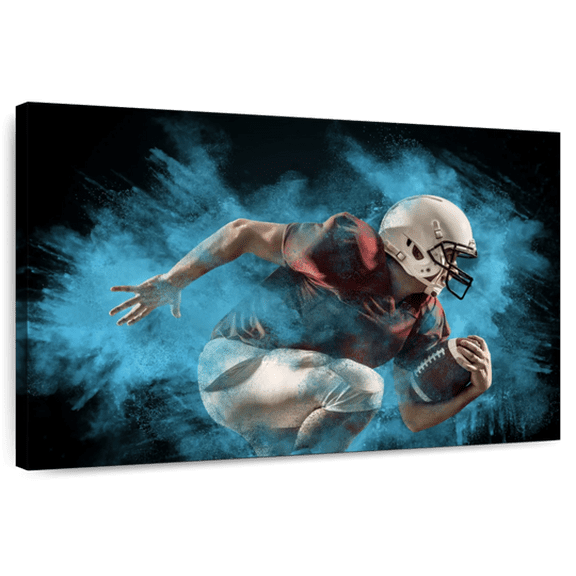 Elephant Stock Football Player In Action Wall Art - Horizontal Canvas Wall Art - Living Room Wall Decor - Photography Sports Canvas - Black And Gray Decor - 12" x 8"