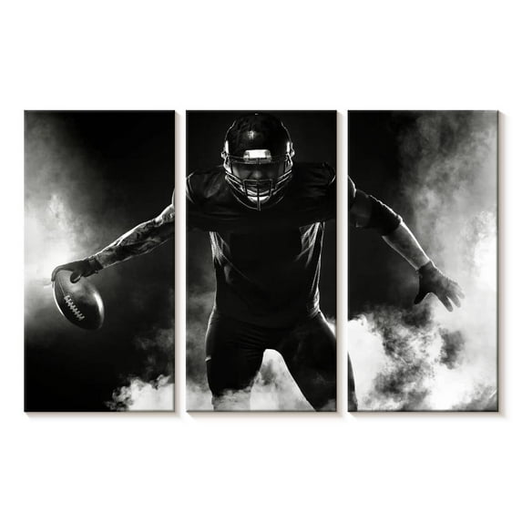 Elephant Stock Football Player Stance Wall Art - Horizontal Multi Panel Canvas - Living Room Wall Decor - Sports Multi Panel - Black And Gray Decor - 23" x 14"