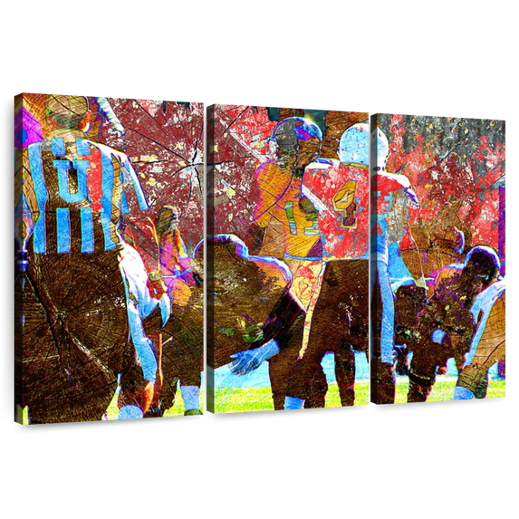 Elephant Stock Football Players Grunge Wall Art - Horizontal Multi Panel Canvas - Living Room Wall Decor - Sports Multi Panel - Red And Green Decor By Takumi Park - 38" x 24"