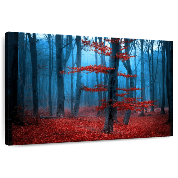 Elephant Stock Forest During Autumn Wall Art - Horizontal Canvas Wall Art - Dining Room Wall Decor - Floral And Botanical Canvas - Black And Red Decor - 45" x 30"