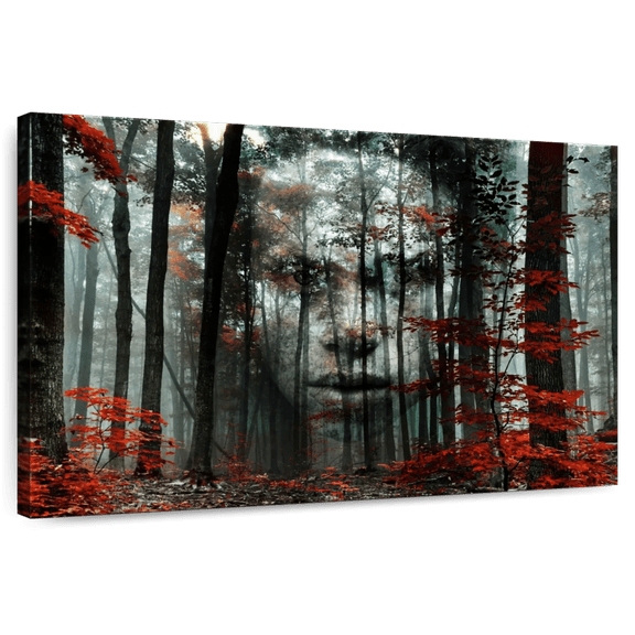 Elephant Stock Forest Female Portrait Wall Art - Horizontal Canvas Wall Art - Living Room Wall Decor - People Canvas - Red And Teal Decor - 12" x 8"