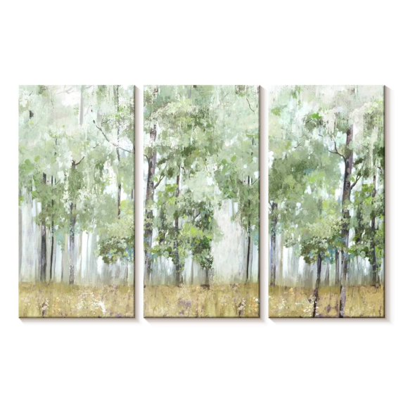 Elephant Stock Into The Forest Light Wall Art - Horizontal Multi Panel Canvas - Living Room Wall Decor - Floral And Botanical Multi Panel - Blue And Green Decor By Allison Pearce - 23" x 14"