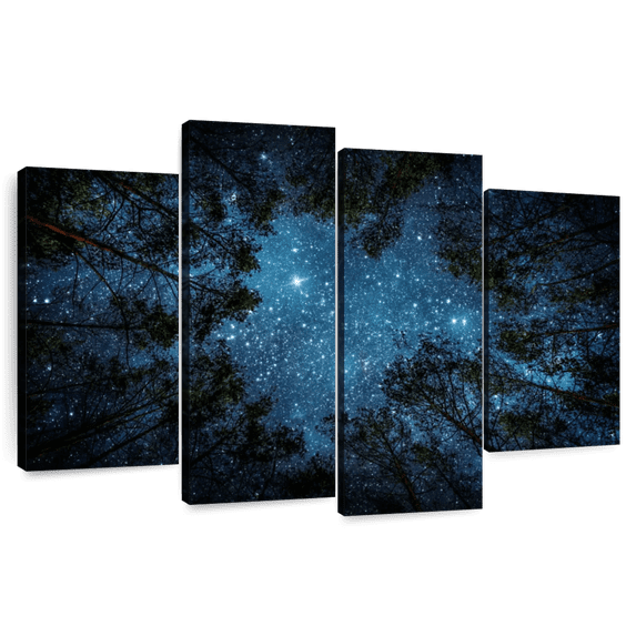 Elephant Stock Forest At Night Wall Art - Horizontal Multi Panel Canvas - Living Room Wall Decor - Astronomy & Space Multi Panel - Black And Green Decor - 43" x 27"