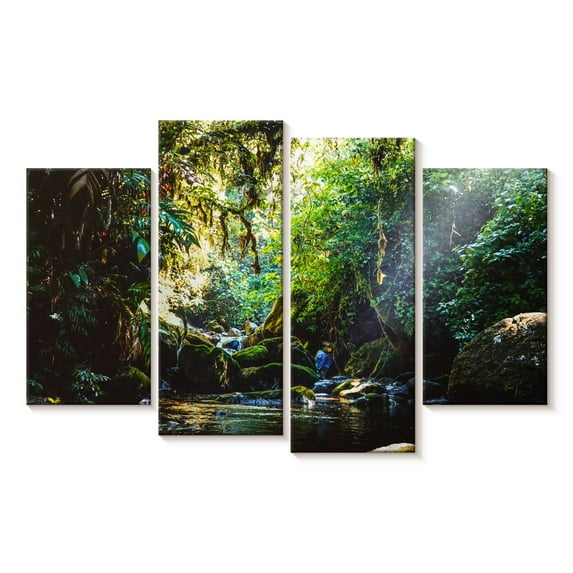Elephant Stock Forest In Panama Wall Art - Horizontal Multi Panel Canvas - Living Room Wall Decor - Nature Multi Panel - Black And Green Decor - 36" x 22"