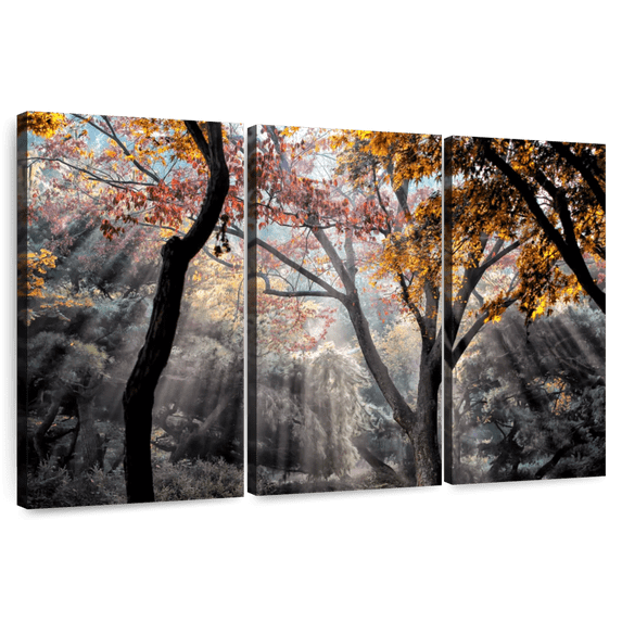Elephant Stock Forest Sun Rays Wall Art - Horizontal Multi Panel Canvas - Living Room Wall Decor - Nature Multi Panel - Gray And Black Decor - 57" x 36"