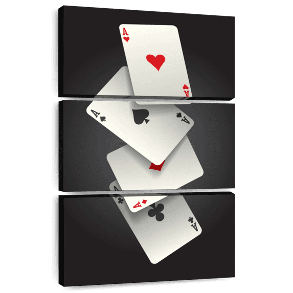 Elephant Stock Four Aces Cards Wall Art - Vertical Multi Panel Canvas - Living Room Wall Decor - Hobbies And Lifestyle Multi Panel - Beige And Gray Decor - 24" x 38"