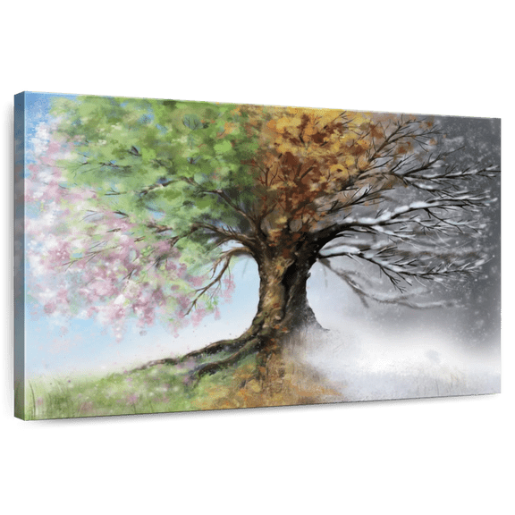 Elephant Stock Four Seasons Wall Art - Horizontal Canvas Wall Art - Living Room Wall Decor - Floral And Botanical Canvas - Gray And Green Decor - 48" x 32"