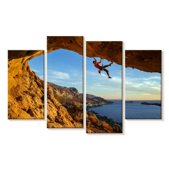 Elephant Stock Free Rock Climbing Wall Art - Horizontal Multi Panel Canvas - Living Room Wall Decor - Sports Multi Panel - Blue And Brown Decor - 30" x 18"