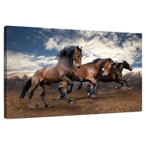 Elephant Stock Free Running Horses Wall Art - Horizontal Canvas Wall Art - Living Room Wall Decor - Animal Canvas - Blue And Beige Decor - 12" x 8"
