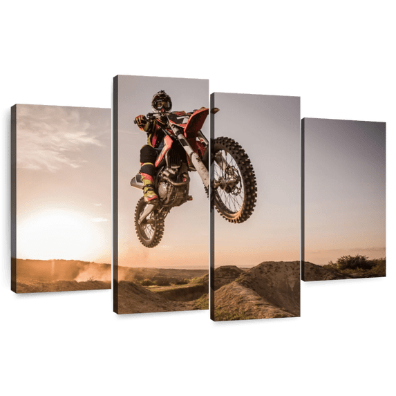 Elephant Stock Freestyle Dirt Bike Wall Art - Horizontal Multi Panel Canvas - Living Room Wall Decor - Sports Multi Panel - Beige And Gray Decor - 43" x 27"