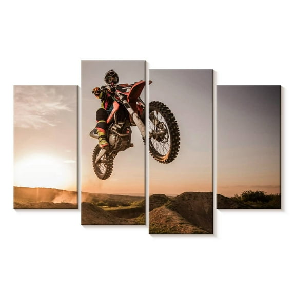 Elephant Stock Freestyle Dirt Bike Wall Art - Horizontal Multi Panel Canvas - Living Room Wall Decor - Sports Multi Panel - Beige And Gray Decor - 43" x 27"