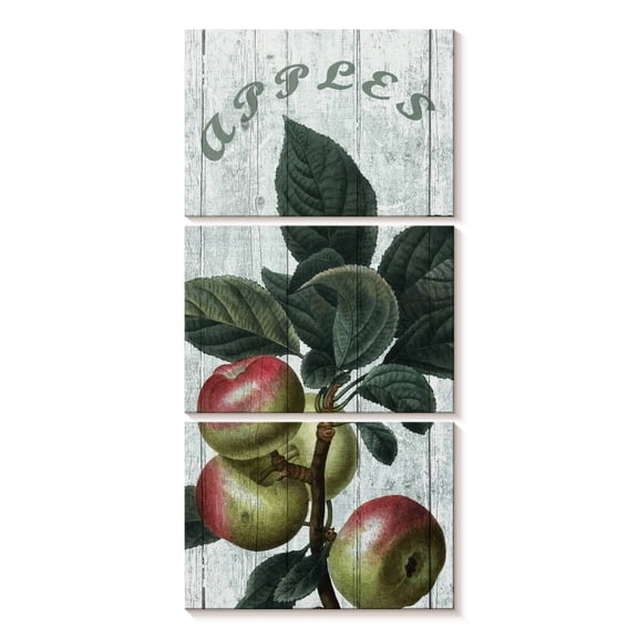 Elephant Stock Fresh Apples Wall Art - Vertical Multi Panel Canvas - Living Room Wall Decor - Food And Drink Multi Panel - Green And White Decor - 12" x 27"