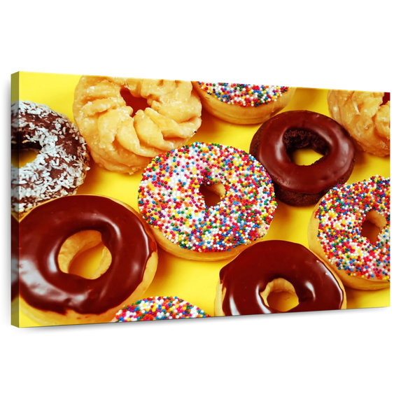 Elephant Stock Fresh Doughnuts Wall Art - Horizontal Canvas Wall Art - Dining Room Wall Decor - Food And Drink Canvas - Gold And Brown Decor - 48" x 32"