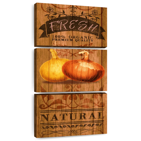 Elephant Stock Fresh Onions Wall Sign Wall Art - Vertical Multi Panel Canvas - Dining Room Wall Decor - Wall Signs Multi Panel - Orange And Brown Decor - 24" x 52"