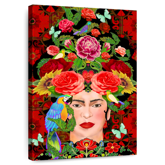 Elephant Stock Frida A Love Story Wall Art - Vertical Canvas Wall Art - Living Room Wall Decor - People Canvas - Red And Green Decor By Hue And Mi And Sangita - 8" x 12"
