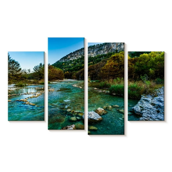 Elephant Stock Frio River Wall Art - Horizontal Multi Panel Canvas - Living Room Wall Decor - Nature Multi Panel - Teal And Blue Decor - 24" x 14"