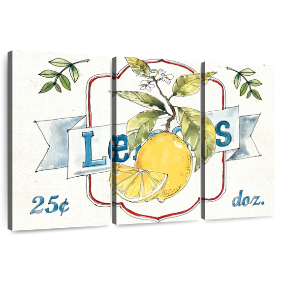 Elephant Stock Fruit Stand Ii Wall Sign Wall Art - Horizontal Multi Panel Canvas - Living Room Wall Decor - Wall Signs Multi Panel - Yellow And Red Decor By Anne Tavoletti - 33" x 20"