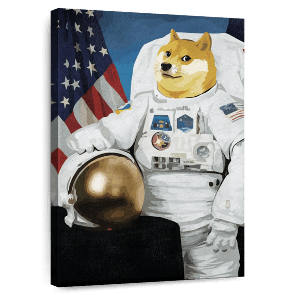 Elephant Stock Funny Dogecoin Astronaut Wall Art - Vertical Canvas Wall Art - Living Room Wall Decor - Humor Canvas - Black And Blue Decor - 8" x 12"
