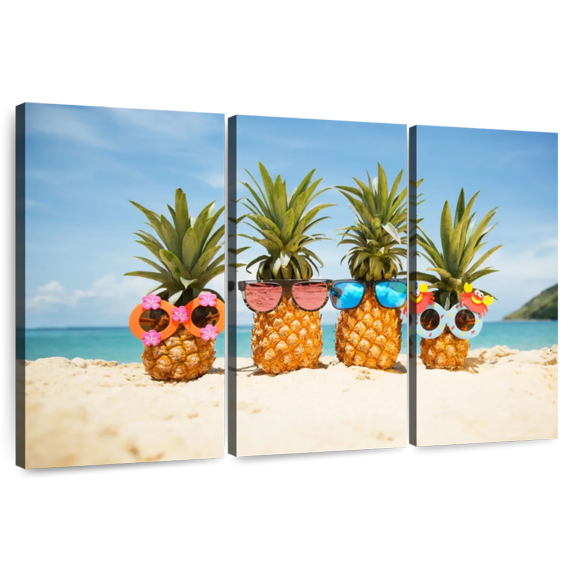 Elephant Stock Funny Pineapple Fruit Wall Art - Horizontal Multi Panel Canvas - Living Room Wall Decor - Humor Multi Panel - Orange And Green Decor - 65" x 42"