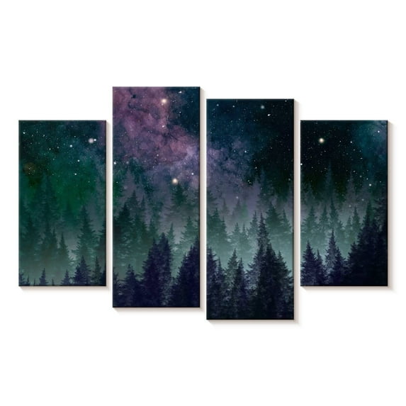 Elephant Stock Galaxy Forest Wall Art - Horizontal Multi Panel Canvas - Living Room Wall Decor - Nature Multi Panel - Blue And Teal Decor - 30" x 18"